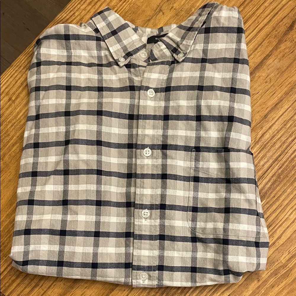 J. Crew Navy and Gray Checkered Dress Shirt